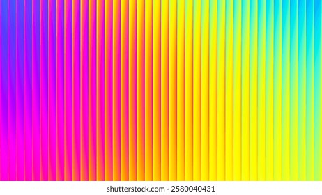 Abstract ribbed fractal texture with glass effect and bright smooth fluted vertical lines of rainbow gradient. Bold and dynamic design blending bright colors and geometry for modern visual art project