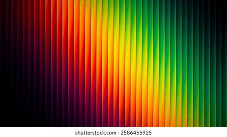 Abstract ribbed fractal texture with glass effect and bright smooth fluted vertical lines of rainbow gradient. Bold and dynamic design blending bright colors and geometry for modern visual art project