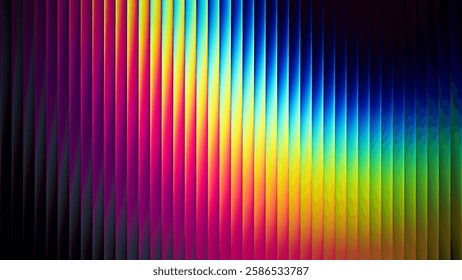 Abstract ribbed fractal texture with glass effect and bright smooth fluted vertical lines of rainbow gradient. Bold and dynamic design blending bright colors and geometry for modern visual art project