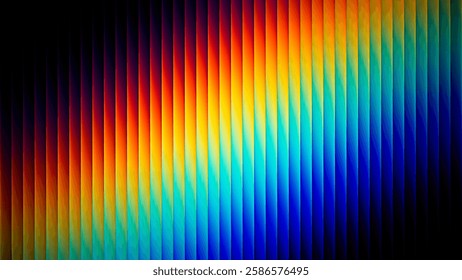 Abstract ribbed fractal texture with glass effect and bright smooth fluted vertical lines of rainbow gradient. Bold and dynamic design blending bright colors and geometry for modern visual art project