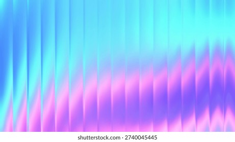 Abstract ribbed glass background with refraction effect and vertical lines. Futuristic cyan and magenta gradient texture for modern UI UX design and digital wallpaper
