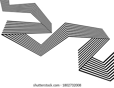 
Abstract ribbon of black parallel broken lines on a white background. Trendy striped vector background