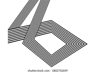 Abstract ribbon of black parallel broken lines on a white background. Modern striped vector background