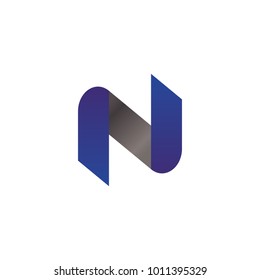 Abstract ribbon form letter N with gradient blue and grey color
