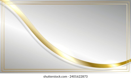 Abstract ribbon with glowing light effect with frame on silver background. Vector graphic illustration.