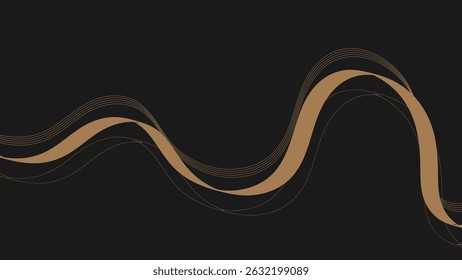 Abstract ribbon and line elements on black background. Abstract flowing banner. 