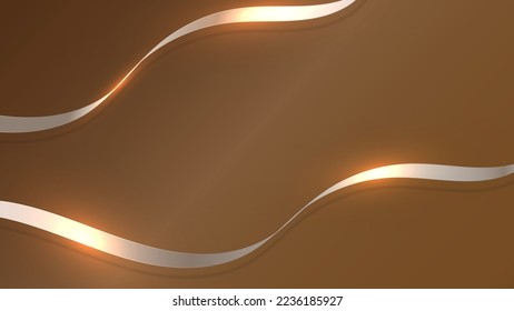 Abstract ribbon lines elements with glowing light effect on brown background. Vector graphic illustration.