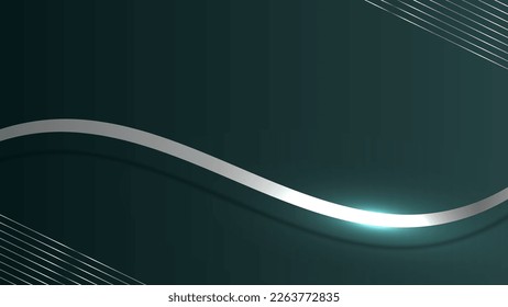 Abstract ribbon lines elements with glowing light effect on green background. Vector graphic illustration.