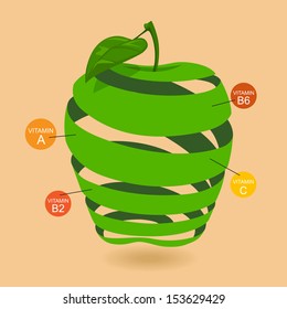 Abstract ribbon shape with green apple and healthy concept.
