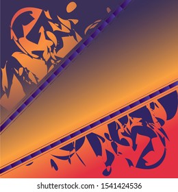 Abstract Ribbon or splatter curls in red, orange & navy blue