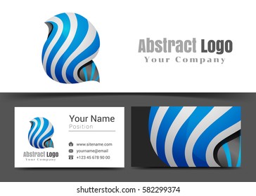 Abstract Ribbons Corporate Logo and Business Card Sign Template. Creative Design with Colorful Logotype Visual Identity Composition Made of Multicolored Element. Vector Illustration.