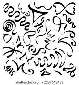 Abstract ribbons and other elements in hand drawn style for concept design. Doodle illustration. Vector template for decoration