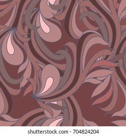 Abstract ribbons seamless patterns in brown palette.