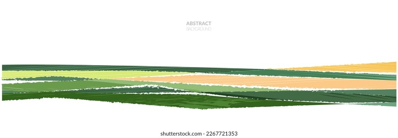 Abstract rice field agriculture vector background. Paddy rural farm plantation. Pattern of mountain landscape textured illustration. Green ecology farmland design. Summer countryside view template