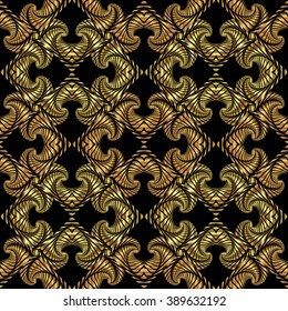 Abstract rich seamless pattern with different golden gradients fractal decorative elements on black background