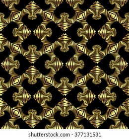 Abstract rich seamless pattern with golden decorative ornament on black background
