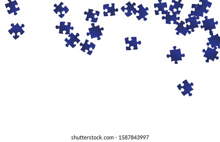 Abstract riddle jigsaw puzzle dark blue pieces vector background. Scatter of puzzle pieces isolated on white. Challenge abstract concept. Connection elements.