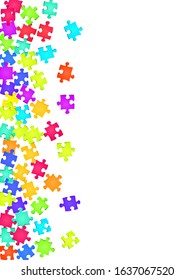 Abstract riddle jigsaw puzzle rainbow colors pieces vector background. Scatter of puzzle pieces isolated on white. Success abstract concept. Connection elements.