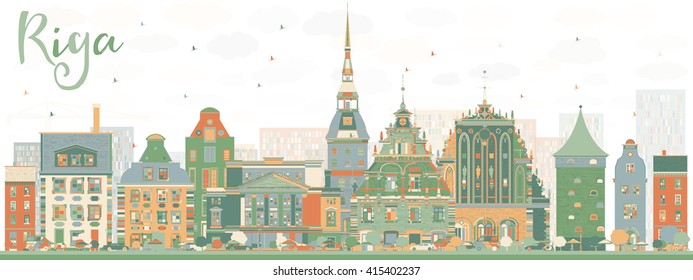 Abstract Riga Skyline with Color Landmarks. Vector Illustration. 