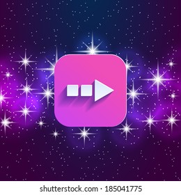 Abstract right arrow sign with flat designed shadow and space background 