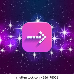 Abstract right arrow sign with flat designed shadow and space background 