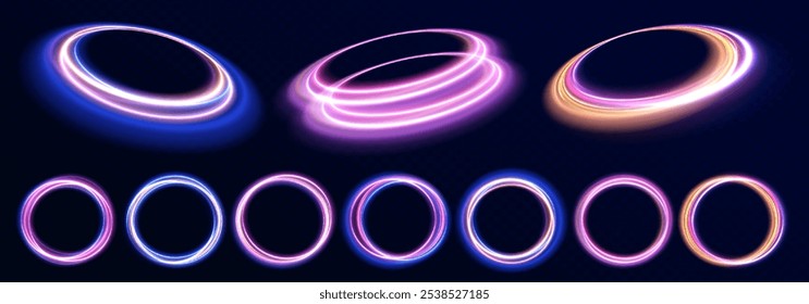 Fundo abstrato do anel com fundo giratório brilhante. Efeito de rastro em espiral de vetor. Círculos de fogo vetorial abstrato, espiraladas cintilantes e quadros em espiral de luz de energia.	