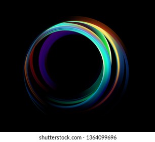 Abstract ring background luminous swirling sparkle. Glowing spiral. Shine round frame tunnel. Circles light effect. Copy space for your message.