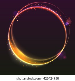 Abstract ring background with luminous swirling sparkle. Glowing spiral. Shine round frame tunnel with circles light effect. Cover for your presentation and design with space for your message.
