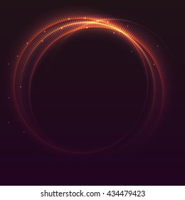Abstract ring background with luminous swirling sparkle. Glowing spiral. Shine round frame tunnel with circles light effect. Cover for your presentation and design with space for your message.
