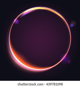 Abstract ring background with luminous swirling sparkle. Glowing spiral. Shine round frame tunnel with circles light effect. Cover for your presentation and design with space for your message.