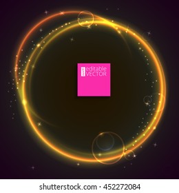 Abstract ring background with luminous swirling sparkle. Glowing spiral. Shine round frame tunnel with circles light effect. Cover for your presentation and design with space for your message.