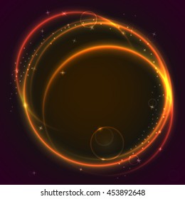 Abstract ring background with luminous swirling sparkle. Glowing spiral. Shine round frame tunnel with circles light effect. Cover for your presentation and design with space for your message.