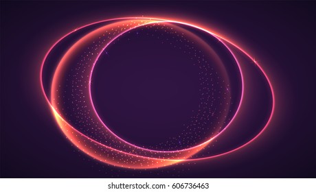 Abstract ring background with luminous swirling sparkle. Glowing spiral. Shine round frame tunnel with circles light effect. Cover for your presentation and design with space for your message.