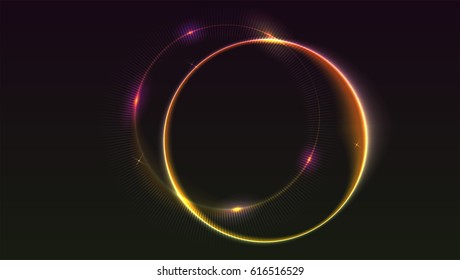 Abstract ring background with luminous swirling sparkle. Glowing spiral. Shine round frame tunnel with circles light effect. Cover for your presentation and design with space for your message.