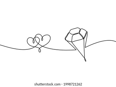 Abstract ring with crystal and hearts as continuous lines drawing on white background. Vector