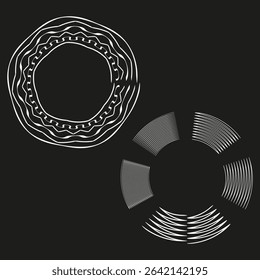 Abstract ring icon. Circular shape forms. Vector black background. Hollow line symbol.