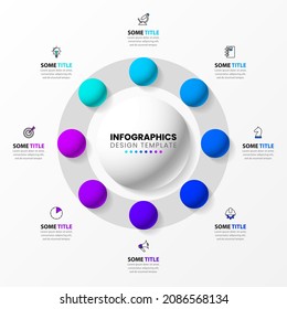 Abstract ring with marbles. Infographic design with icons and 8 options or steps. Can be used for workflow layout, diagram, webdesign. Vector