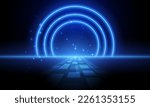 abstract rings backgrounds blue tunnel with lights for signs corporate, advertisement business, social media post, billboard agency, ads campaign marketing, motion video, landing page, website header 