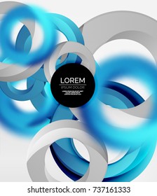 Abstract rings composition in grey 3d space with blurred effects. Vector digital wallpaper or business technology presentation background