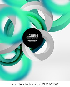Composición de anillos abstractos en el espacio 3d gris con efectos borrosos. Fondo de pantalla digital o fondo de presentación de tecnología empresarial
