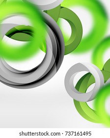 Abstract rings composition in grey 3d space with blurred effects. Vector digital wallpaper or business technology presentation background