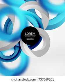 Abstract rings composition in grey 3d space with blurred effects. Vector digital wallpaper or business technology presentation background