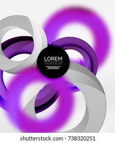 Abstract rings composition in grey 3d space with blurred effects. Vector digital wallpaper or business technology presentation background