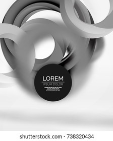 Composición de anillos abstractos en el espacio 3d gris con efectos borrosos. Fondo de pantalla digital o fondo de presentación de tecnología empresarial