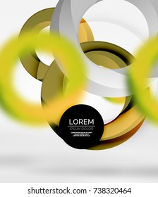Abstract rings composition in grey 3d space with blurred effects. Vector digital wallpaper or business technology presentation background