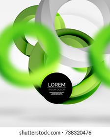 Abstract rings composition in grey 3d space with blurred effects. Vector digital wallpaper or business technology presentation background