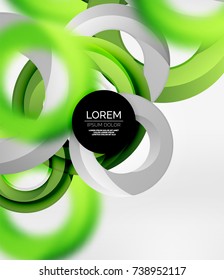 Abstract rings composition in grey 3d space with blurred effects. Vector digital wallpaper or business technology presentation background