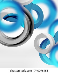Abstract rings composition in grey 3d space with blurred effects. Vector digital wallpaper or business technology presentation background