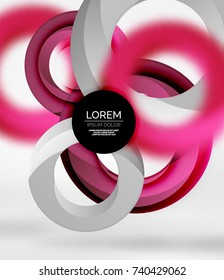 Abstract rings composition in grey 3d space with blurred effects. Vector digital wallpaper or business technology presentation background