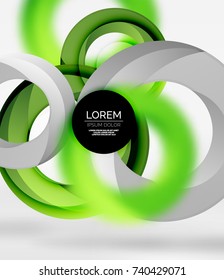 Abstract rings composition in grey 3d space with blurred effects. Vector digital wallpaper or business technology presentation background